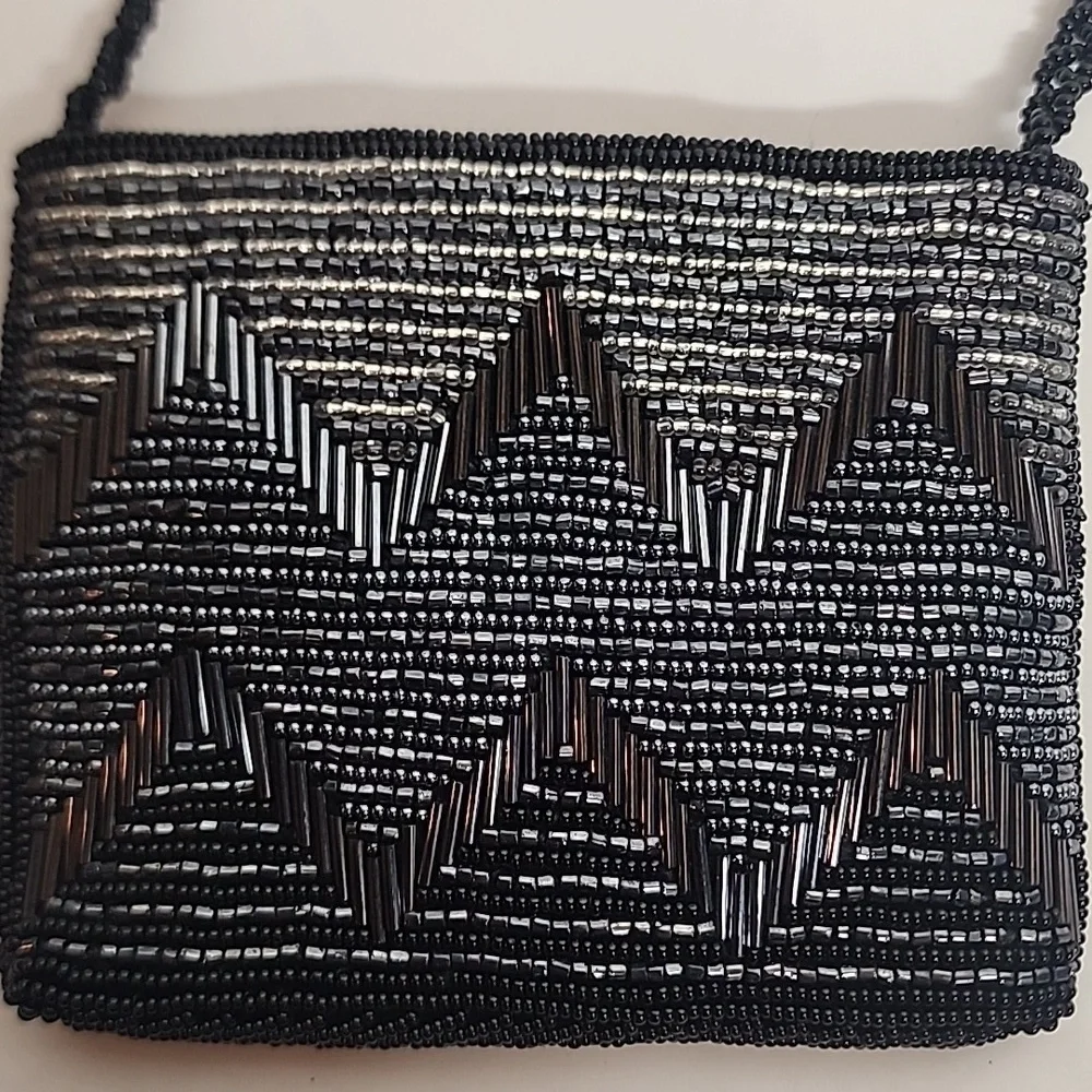 Iridescent Black, Gray, & Midnight Blue Beaded Women's Small Crossbody Bag WOW